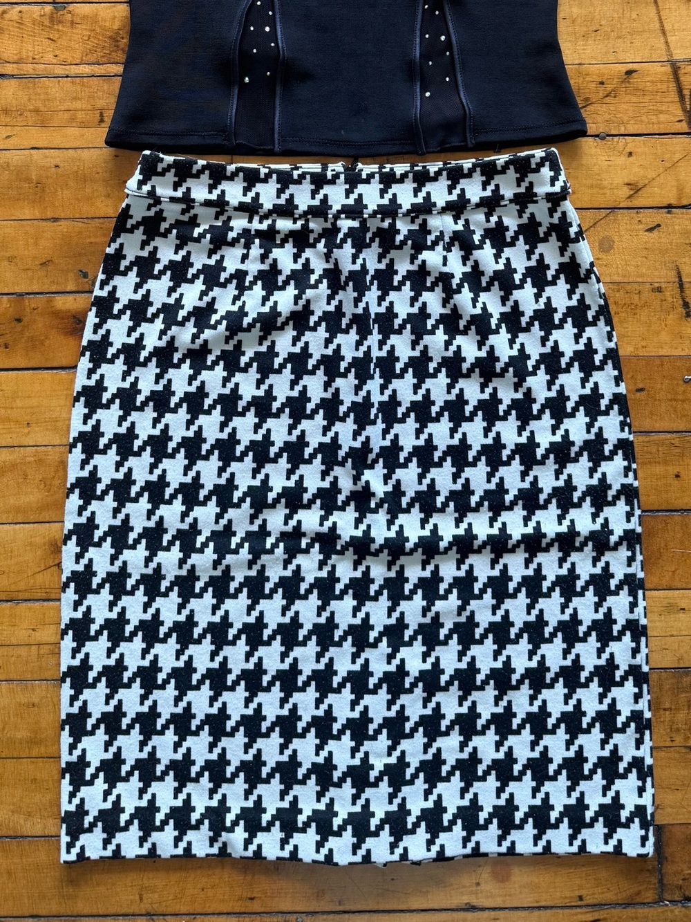 Vintage 90s Anne Klein Black & White Houndstooth Pencil Skirt